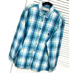 Bit And Bridle Blue Plaid Western Shirt Men's L Cotton Logo Dad Grandpa